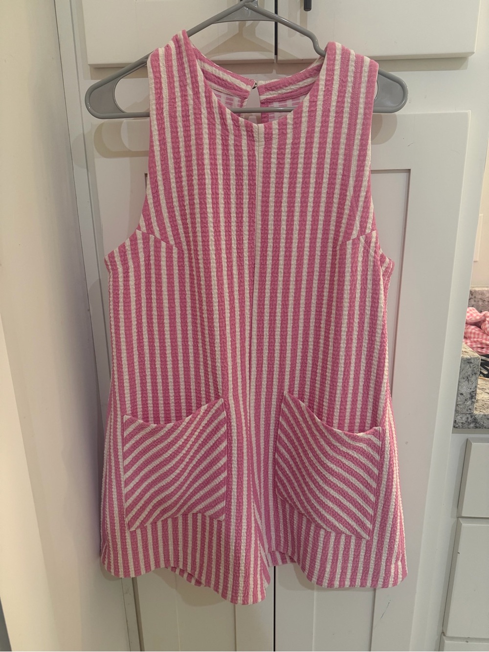 Umgee Pink and White Striped Sleeveless Romper with Pockets, size M